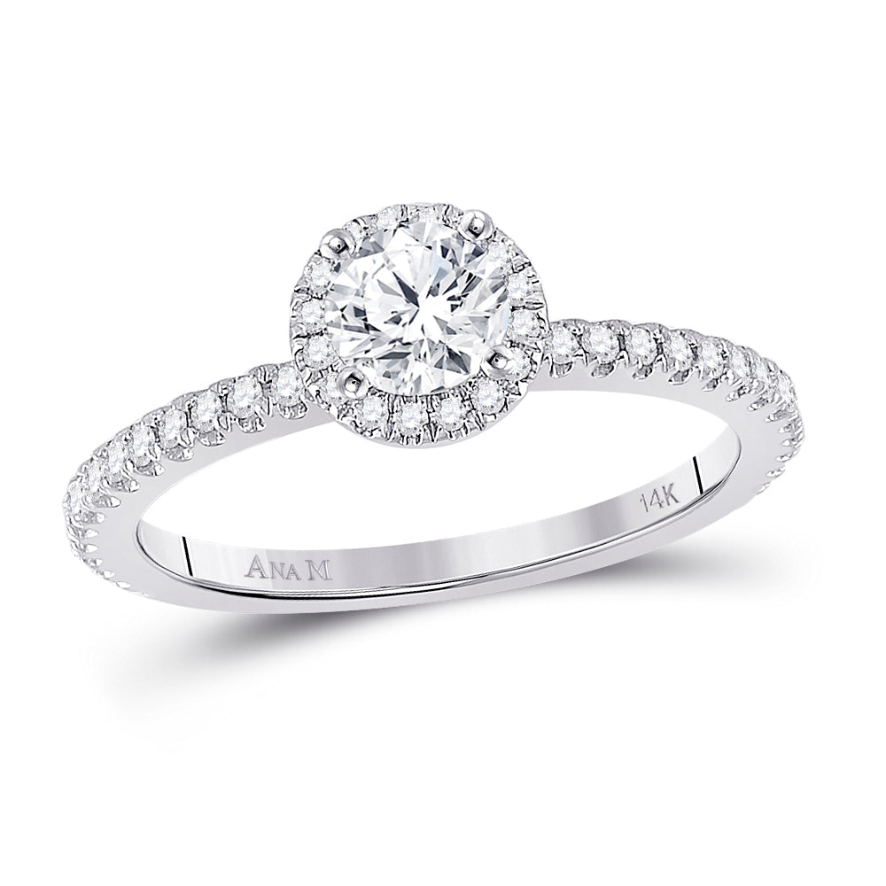 14K White Gold Round Diamond Halo Bridal Wedding Engagement Ring 7/8 Cttw, Womens Size: 5-10