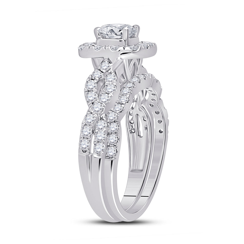 14K White Gold Round Diamond Bridal Wedding Ring Band Set 1-1/2 Cttw, Womens Size: 5-10