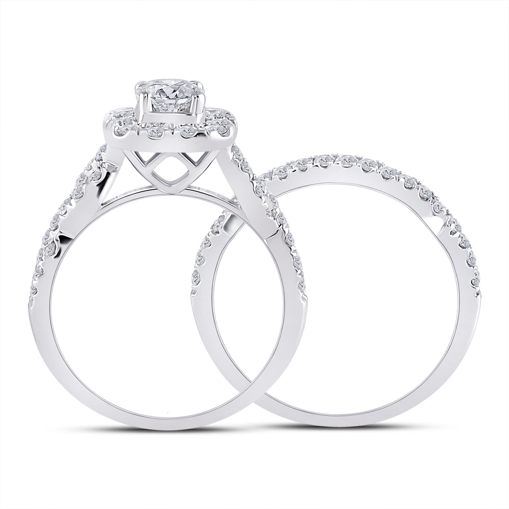 14K White Gold Round Diamond Bridal Wedding Ring Band Set 1-1/2 Cttw, Womens Size: 5-10