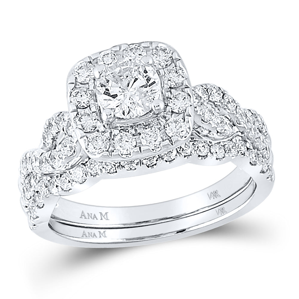14K White Gold Round Diamond Bridal Wedding Ring Band Set 1-1/2 Cttw, Womens Size: 5-10
