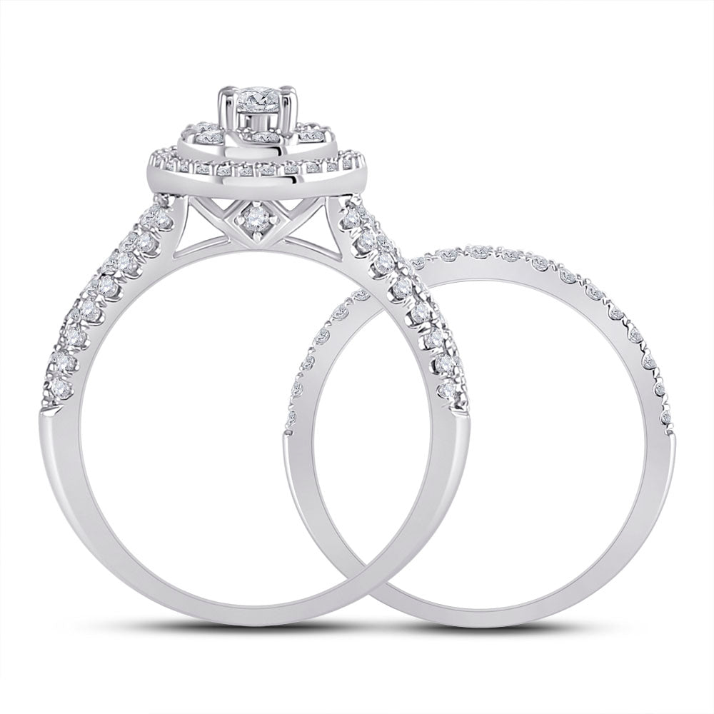 14K White Gold Round Diamond Wedding Band Set 1ctw, Womens Sz: 5-10