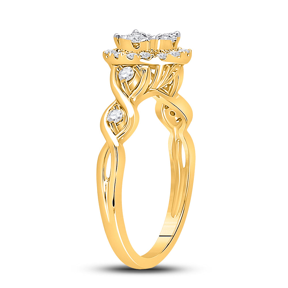 10K Yellow Gold Womens Round Diamond Cluster Halo Ring 1/2 Cttw, Womens Size: 5-10
