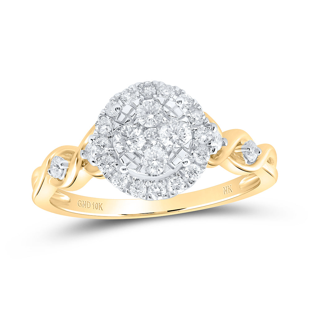 10K Yellow Gold Womens Round Diamond Cluster Halo Ring 1/2 Cttw, Womens Size: 5-10