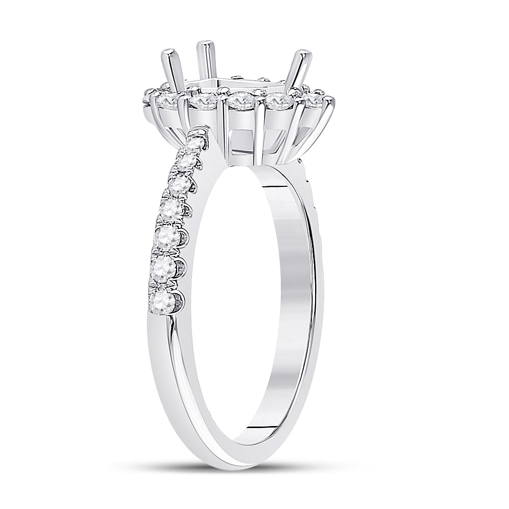 14kt White Gold Womens Round Diamond and 1 Cttw Pear Center Halo Wedding Engagement Anniversary Semi-mount Ring 5/8 Cttw, Women Size: 5-9