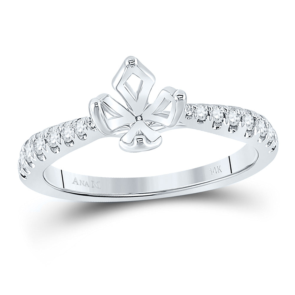 14kt White Gold Womens Round Diamond and 1/2 Cttw Round Center Solitaire Wedding Engagement Anniversary Semi-mount Ring 1/5 Cttw, Women Size: 5-9