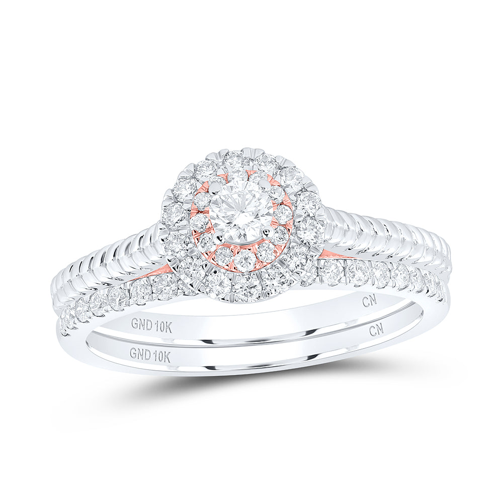 10K Two-tone Gold Round Diamond Bridal Wedding Ring Band Set 1/2 Cttw, Womens Size: 5-10