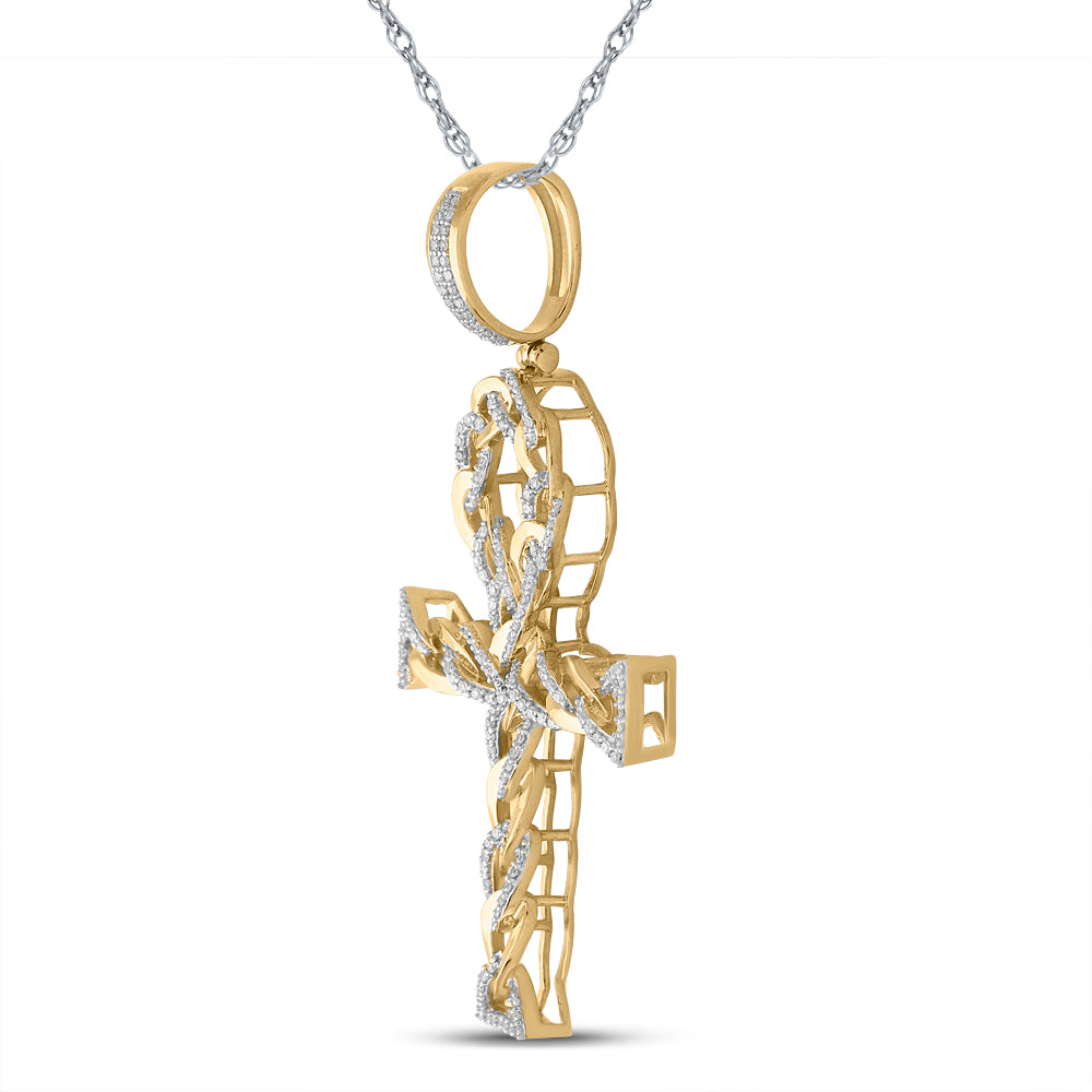 10K Yellow Gold Men's Round Diamond Ankh Cross Charm Pendant 3/8ctw