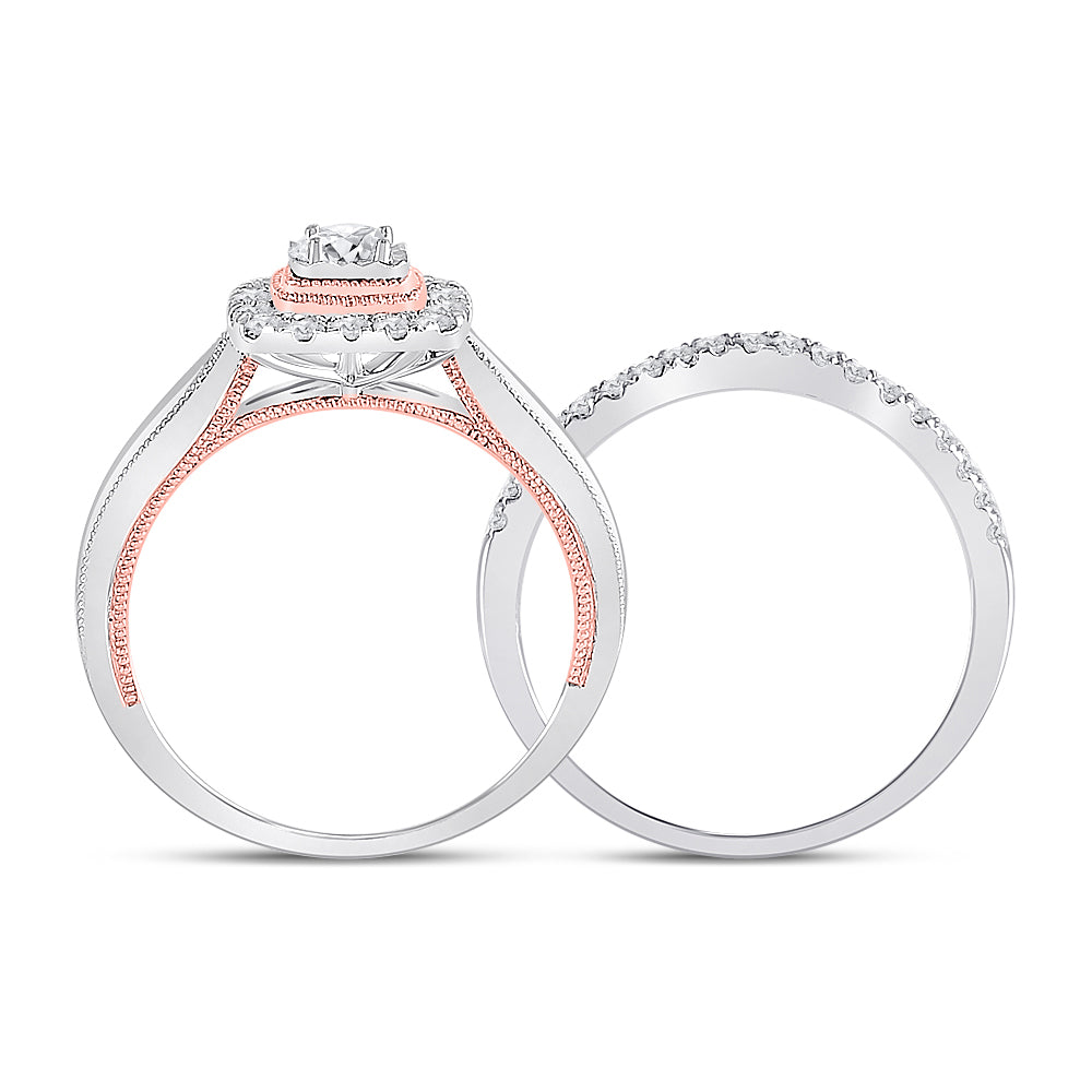 10kt Two-tone Gold Womens Round Diamond Bridal Wedding Engagement Ring Band Set 1/2 Cttw