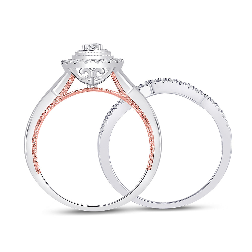 10K Two-tone Gold Round Diamond Bridal Wedding Ring Band Set 1/2ctw, Womens Size: 5-10