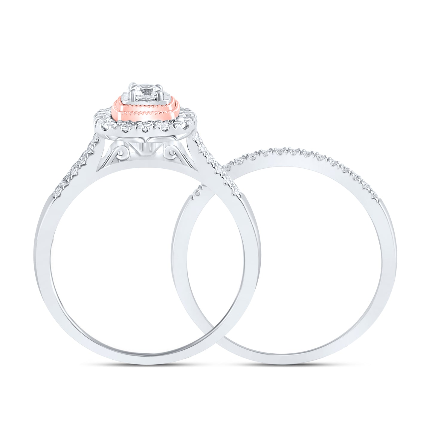 10K Two-tone Gold Round Diamond Bridal Wedding Ring Band Set 1/2ctw, Women's Size: 5-10