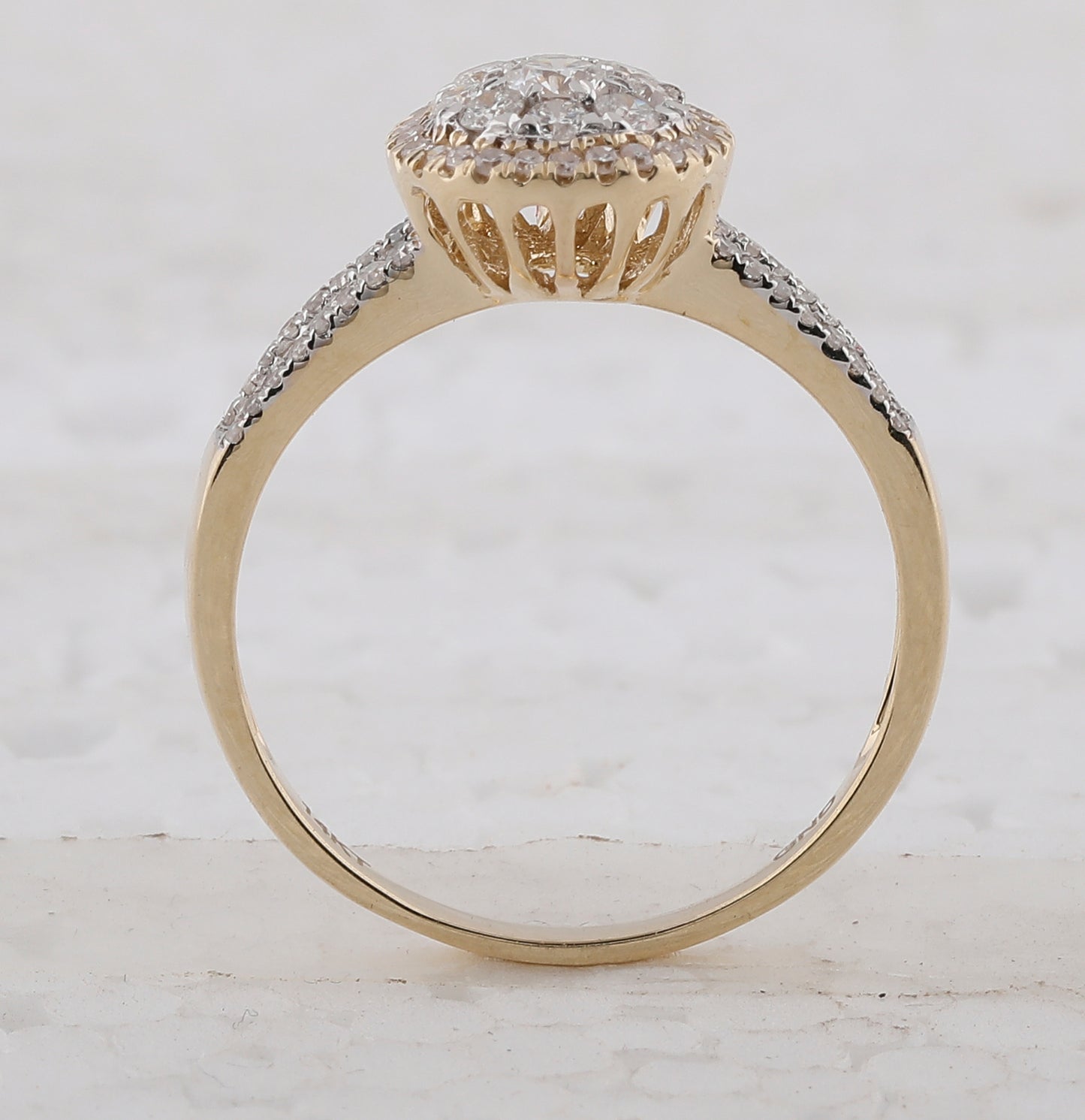 14K Yellow Gold Round Diamond Pear Cluster Bridal Wedding Engagement Ring 3/4 Cttw, Womens Size: 5-10