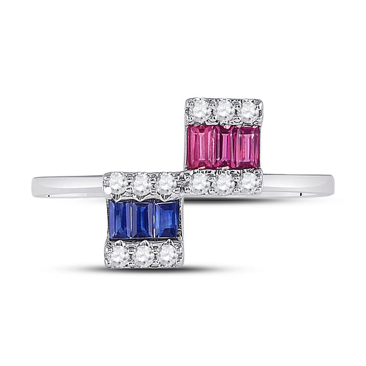 14kt White Gold Womens Baguette Blue Sapphire Modern Bridal Wedding Engagement Anniversary Ring 1/2 Cttw, Women Size: 5-9