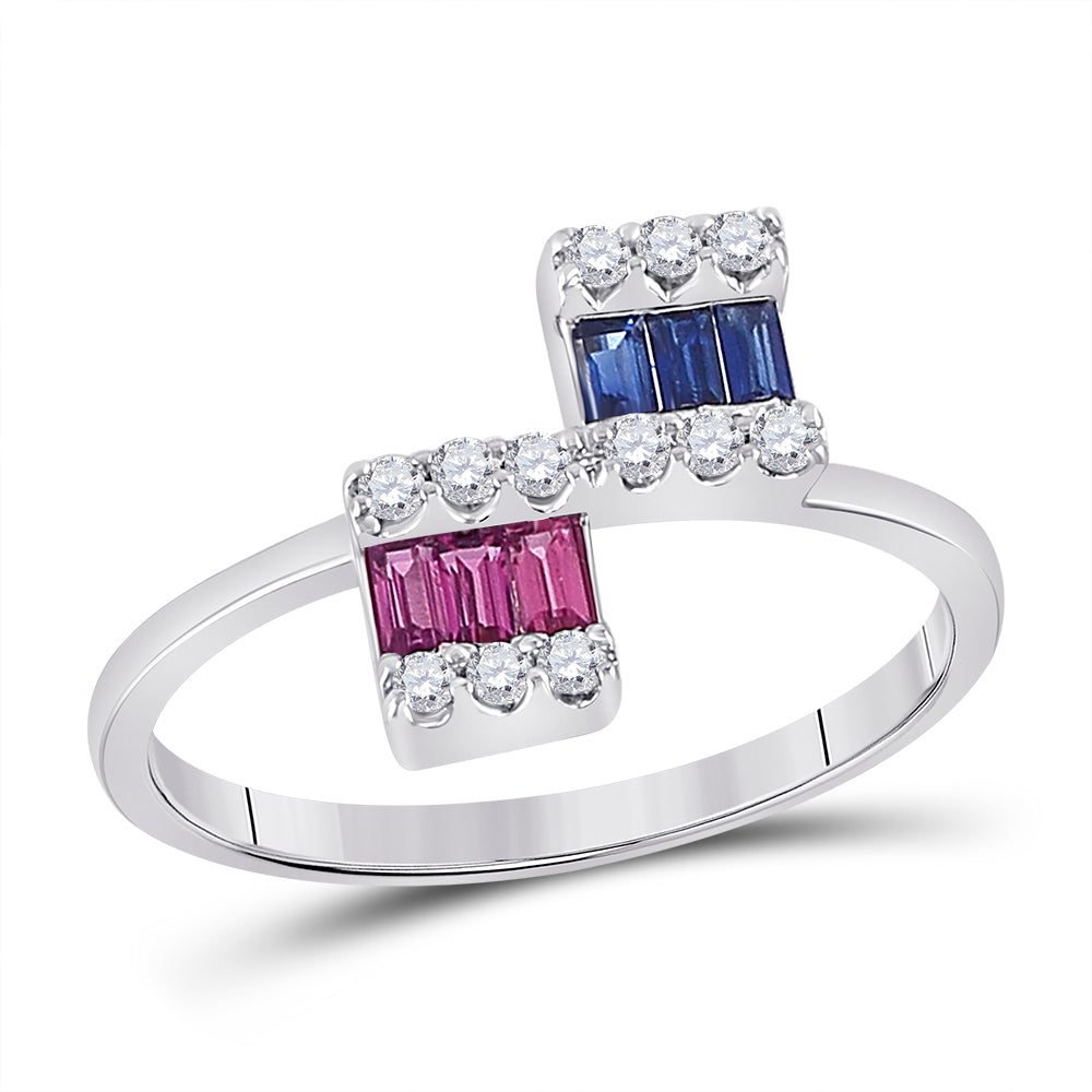 14kt White Gold Womens Baguette Blue Sapphire Modern Bridal Wedding Engagement Anniversary Ring 1/2 Cttw, Women Size: 5-9