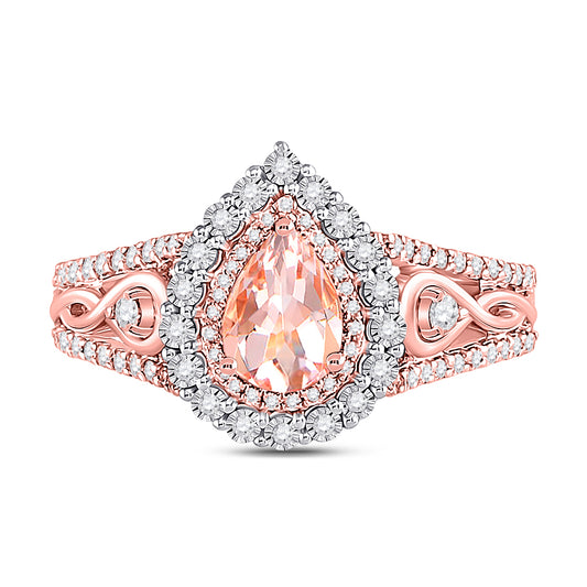 14kt Rose Gold 3/8 Cttw Diamond and 1/2 Cttw Morganite Wedding Engagement Anniversary Ring, Women Size: 5-9