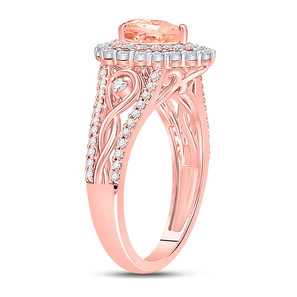 14kt Rose Gold 3/8 Cttw Diamond and 1/2 Cttw Morganite Wedding Engagement Anniversary Ring, Women Size: 5-9