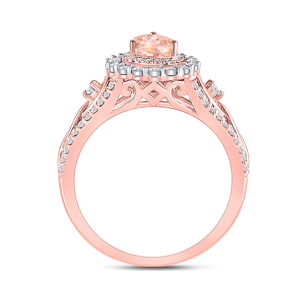 14kt Rose Gold 3/8 Cttw Diamond and 1/2 Cttw Morganite Wedding Engagement Anniversary Ring, Women Size: 5-9