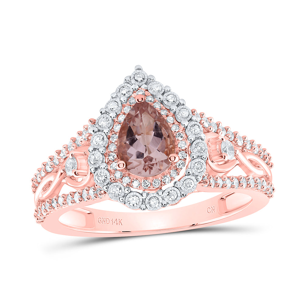 14kt Rose Gold 3/8 Cttw Diamond and 1/2 Cttw Morganite Wedding Engagement Anniversary Ring, Women Size: 5-9