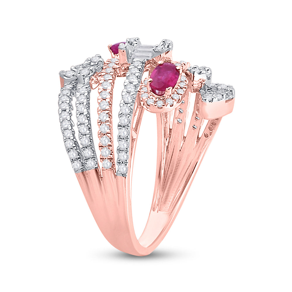 14K Rose Gold Womens Oval Ruby Diamond Spiral Cocktail Ring 1-3/4 Cttw, Womens Size: 5-10