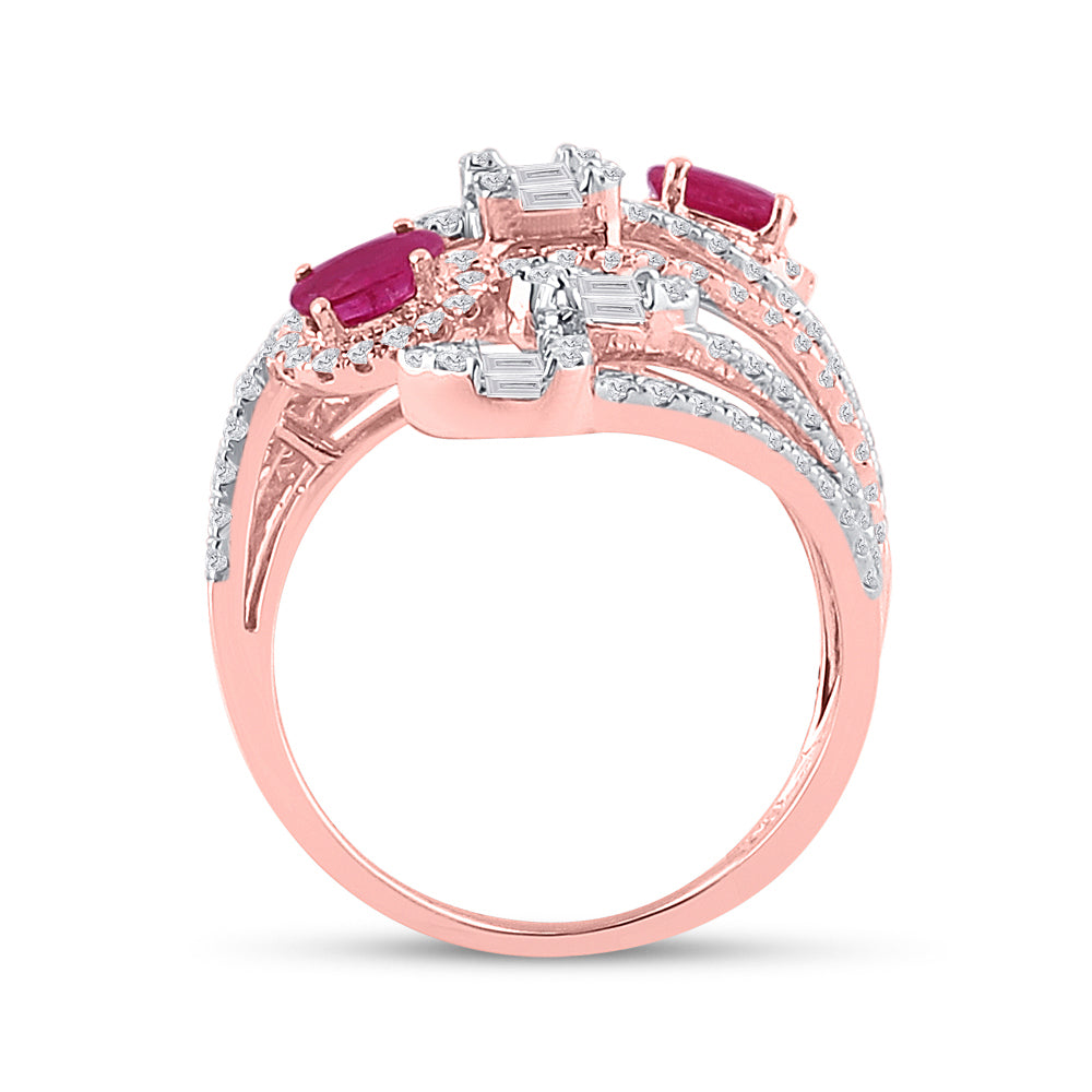 14K Rose Gold Womens Oval Ruby Diamond Spiral Cocktail Ring 1-3/4 Cttw, Womens Size: 5-10