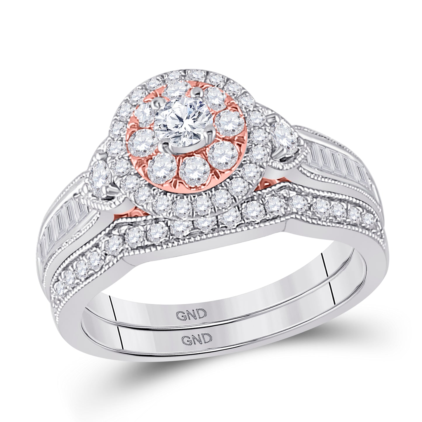 10K Two-tone Gold Round Diamond Bridal Wedding Ring Band Set 1ctw, Womens Size: 5-10