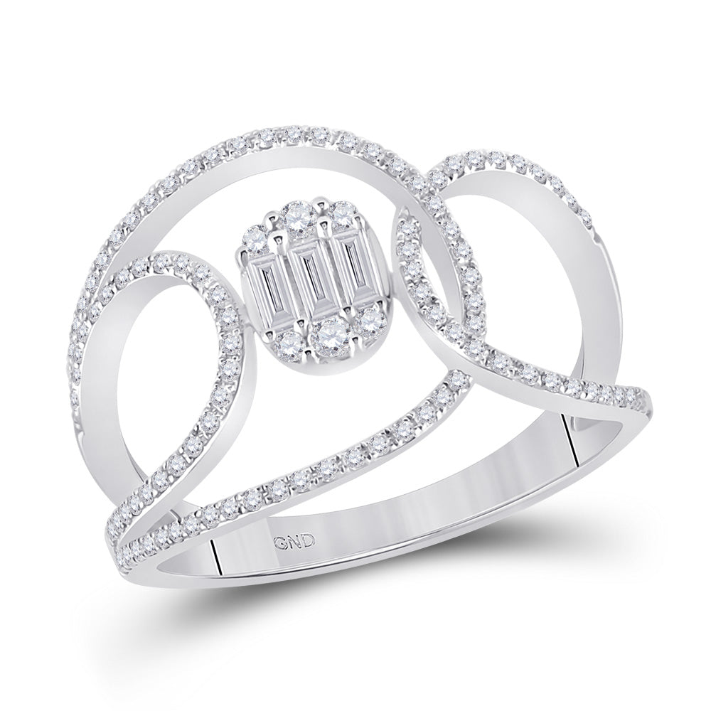 14kt White Gold Womens Baguette Diamond Modern Bridal Wedding Engagement Anniversary Ring 1/2 Cttw, Women Size: 5-9