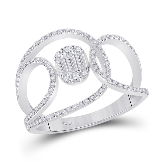 14kt White Gold Womens Baguette Diamond Modern Bridal Wedding Engagement Anniversary Ring 1/2 Cttw, Women Size: 5-9