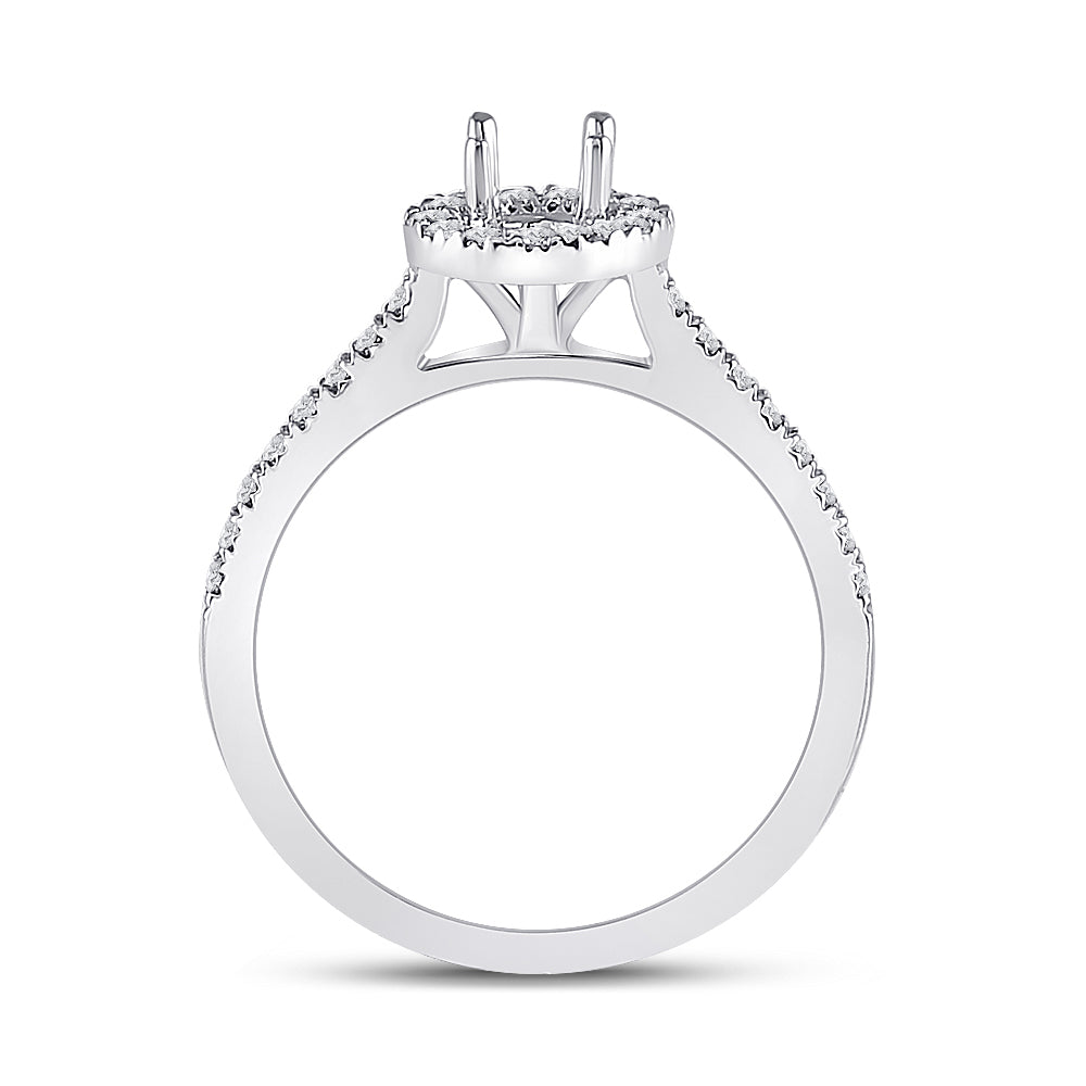 14kt White Gold Womens Round Diamond and 1/2 Cttw Round Center Halo Wedding Engagement Anniversary Semi-mount Ring 1/3 Cttw, Women Size: 5-9