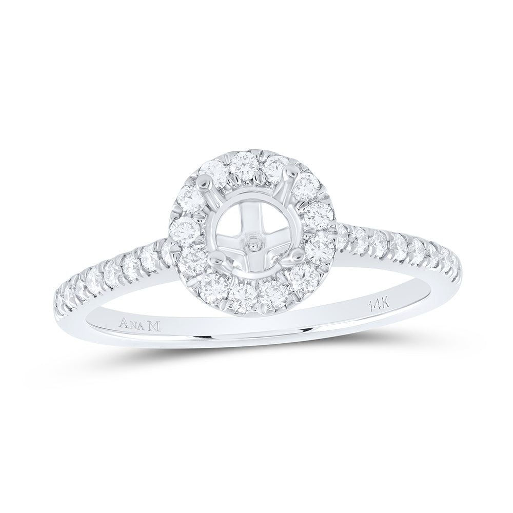 14kt White Gold Womens Round Diamond and 1/2 Cttw Round Center Halo Wedding Engagement Anniversary Semi-mount Ring 1/3 Cttw, Women Size: 5-9