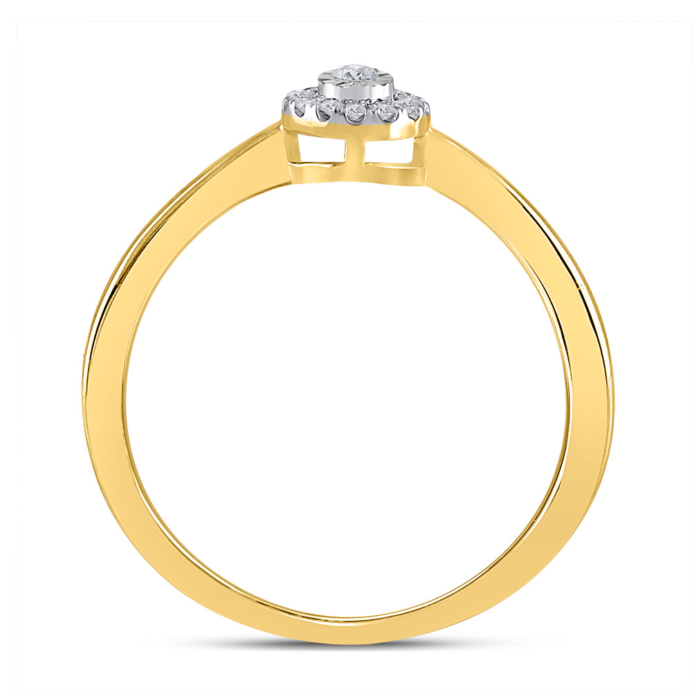 10K Yellow Gold Womens Round Diamond Teardrop Promise Ring 1/12 Cttw, Womens Size: 5-10