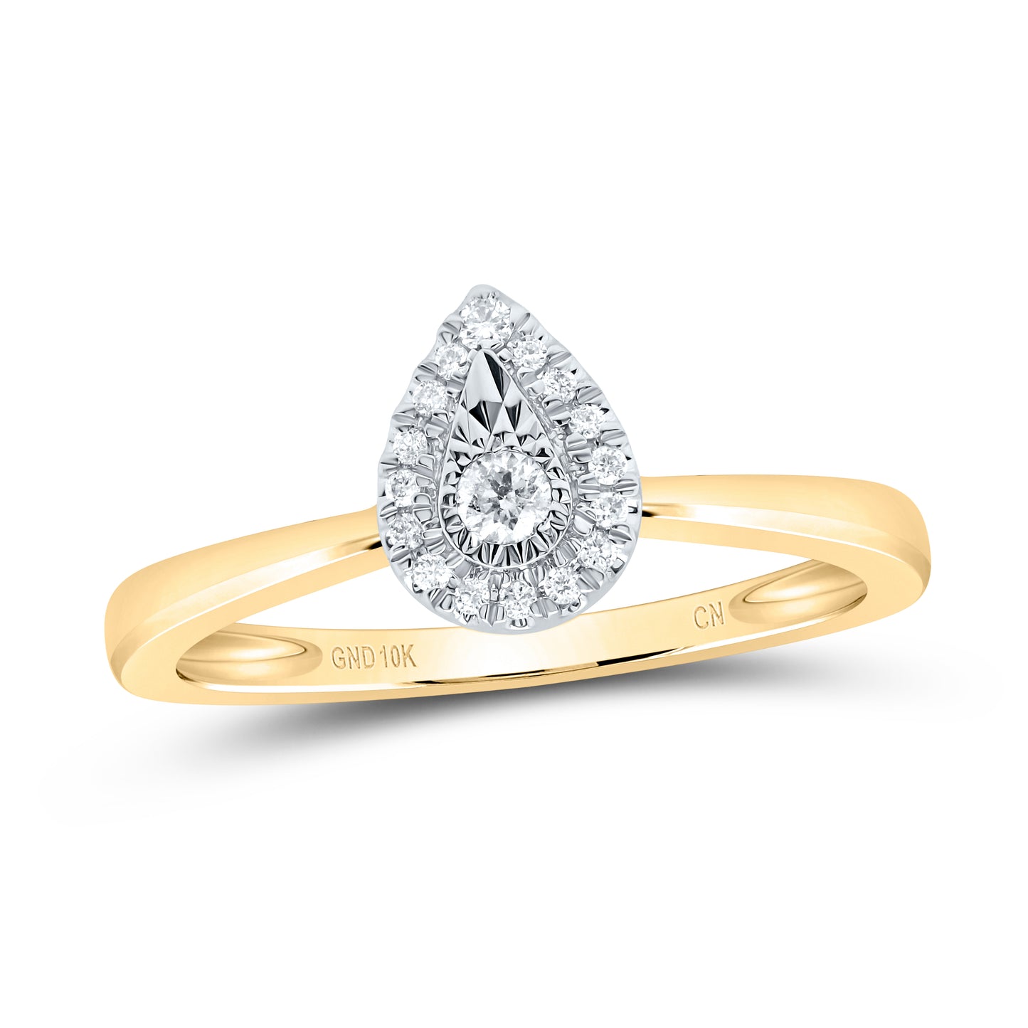 10K Yellow Gold Womens Round Diamond Teardrop Promise Ring 1/12 Cttw, Womens Size: 5-10