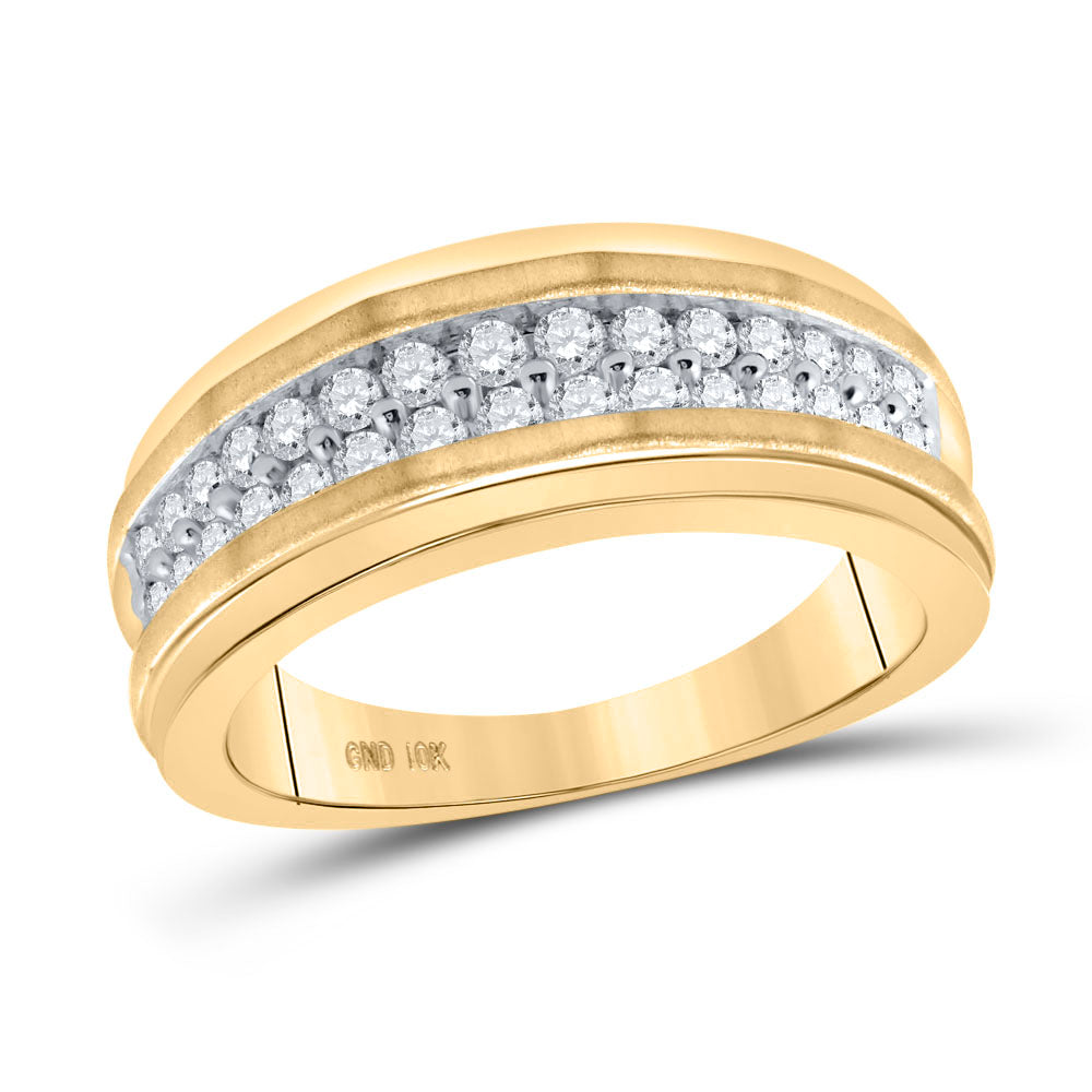 10K Yellow Gold Mens Round Diamond Wedding Double Row Band Ring 3/4 Cttw, Mens Size: 7-13