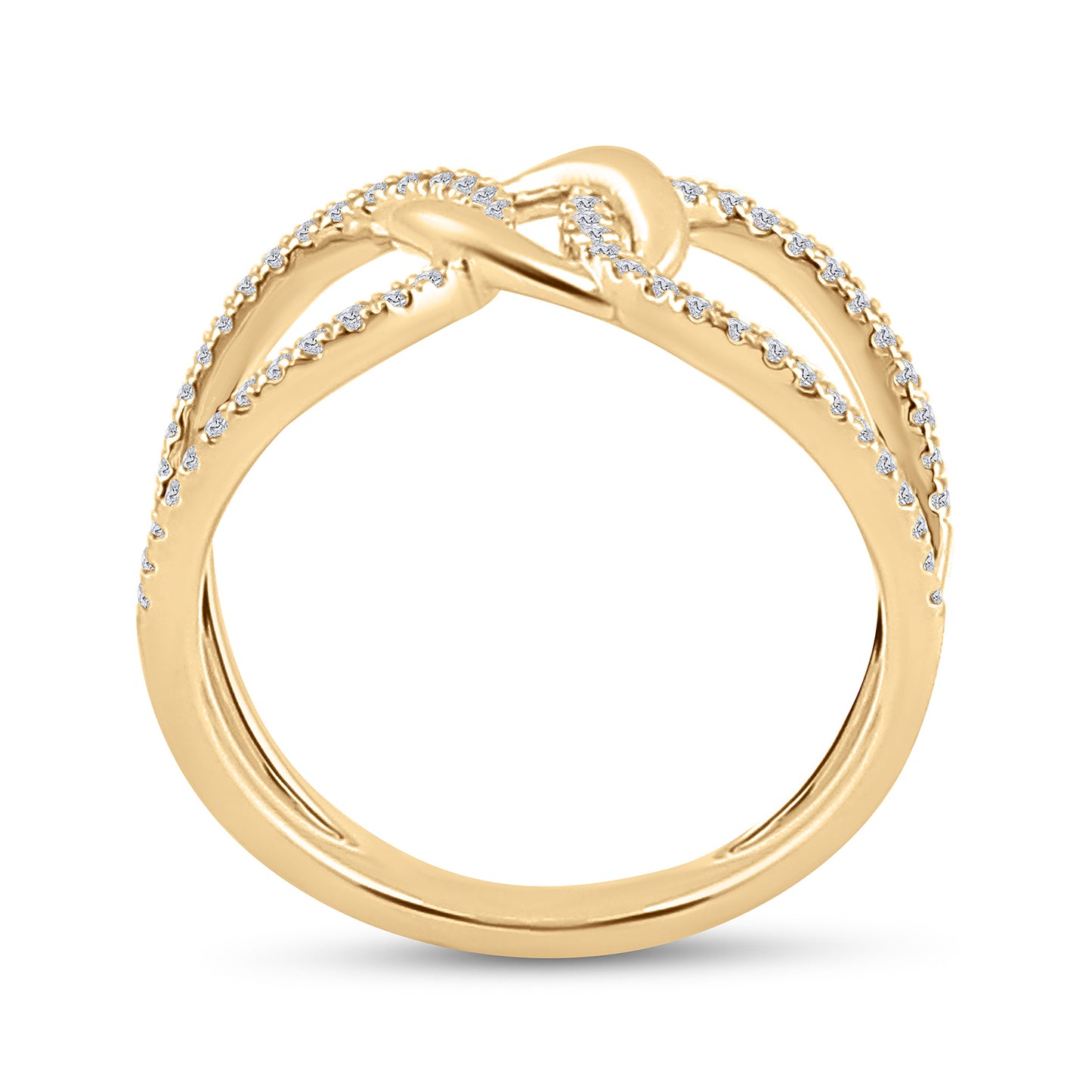 14K Yellow Gold Womens Round Diamond Negative Space Link Fashion Ring 1/6 Cttw, Womens Size: 5-10