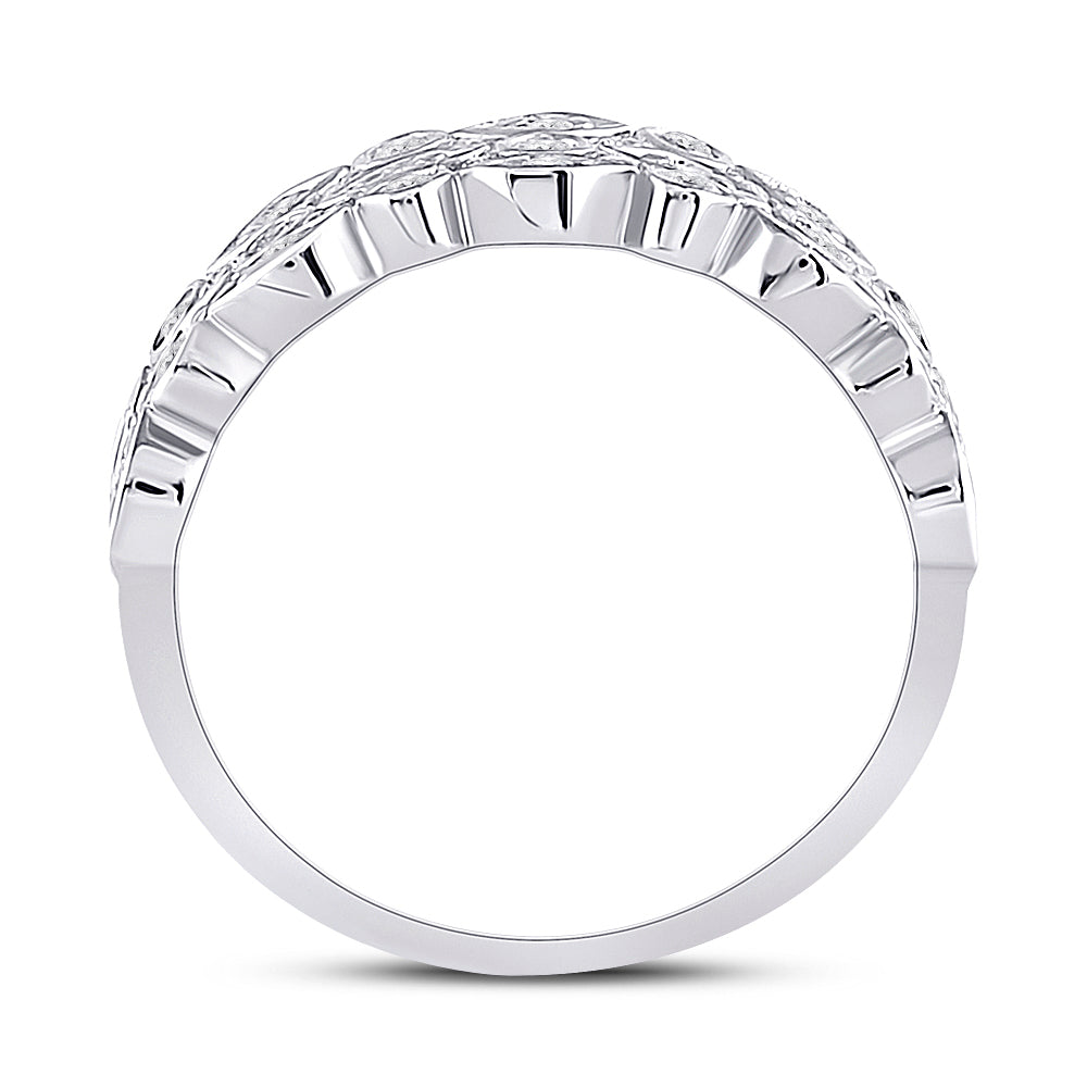 14K White Gold Womens Round Diamond Oval Dot 3-Row Fashion Ring 3/4 Cttw, Womens Size: 5-10