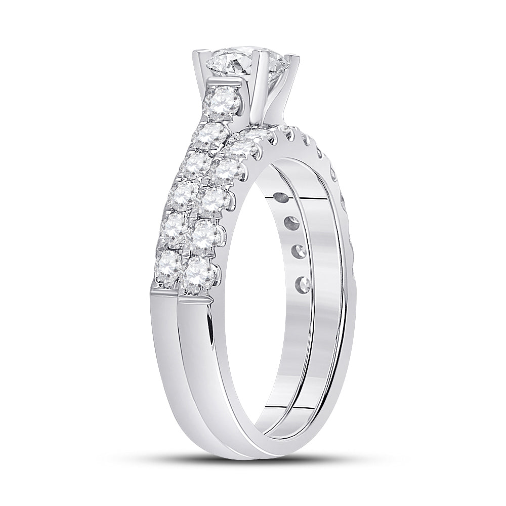14K White Gold Round Dia. Bridal Wedding Band Set 2ctw, Women's Sz: 5-10