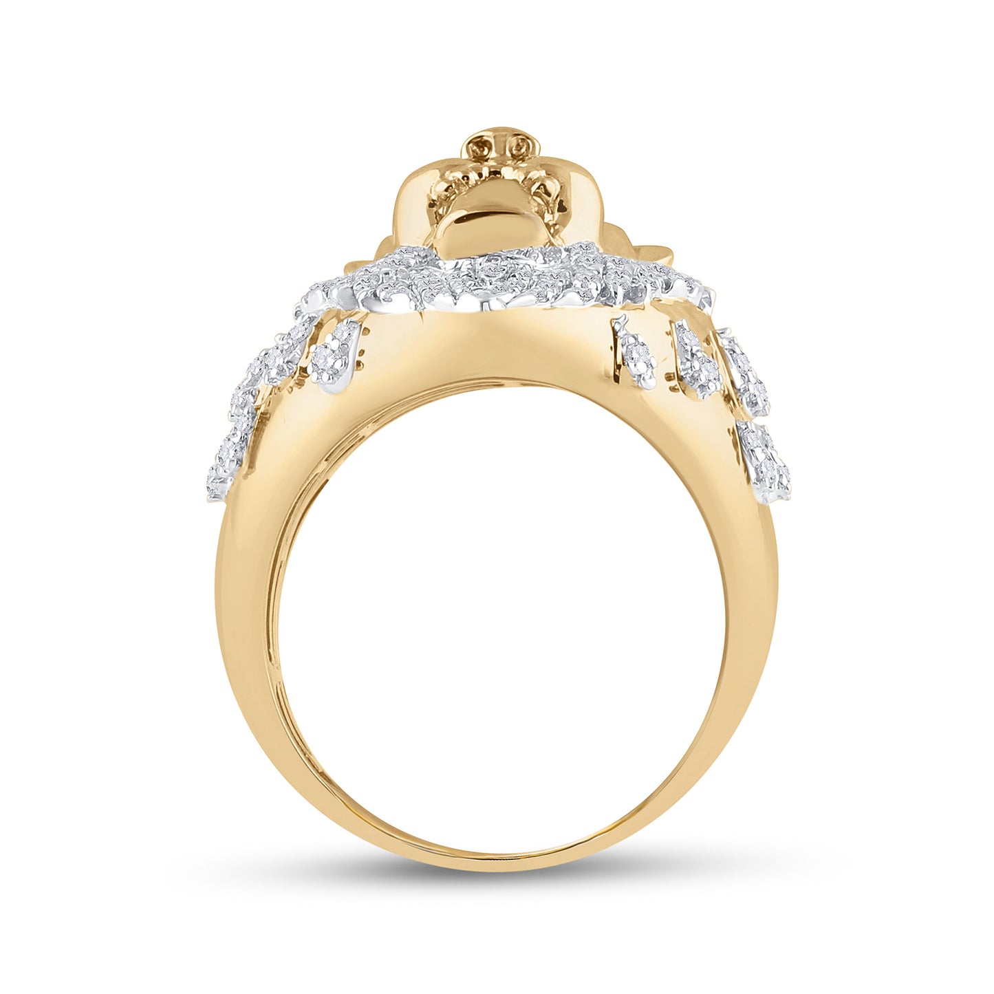 10K Yellow Gold Mens Round Diamond Lion Head Crown Animal Ring 7/8 Cttw, Mens Size: 7-13