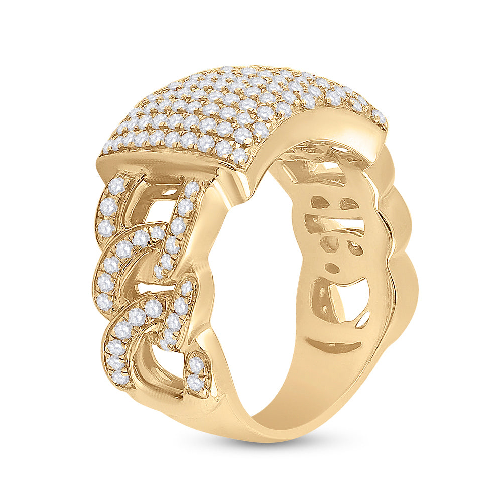 10K Yellow Gold Mens Round Diamond Statement Fashion Ring 2 Cttw, Mens Size: 7-13