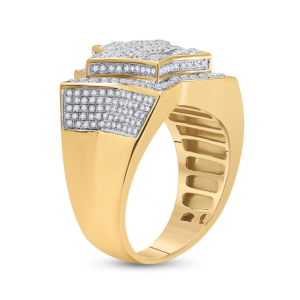 10K Yellow Gold Mens Baguette Diamond Statement Star Ring 1-1/4 Cttw, Mens Size: 7-13