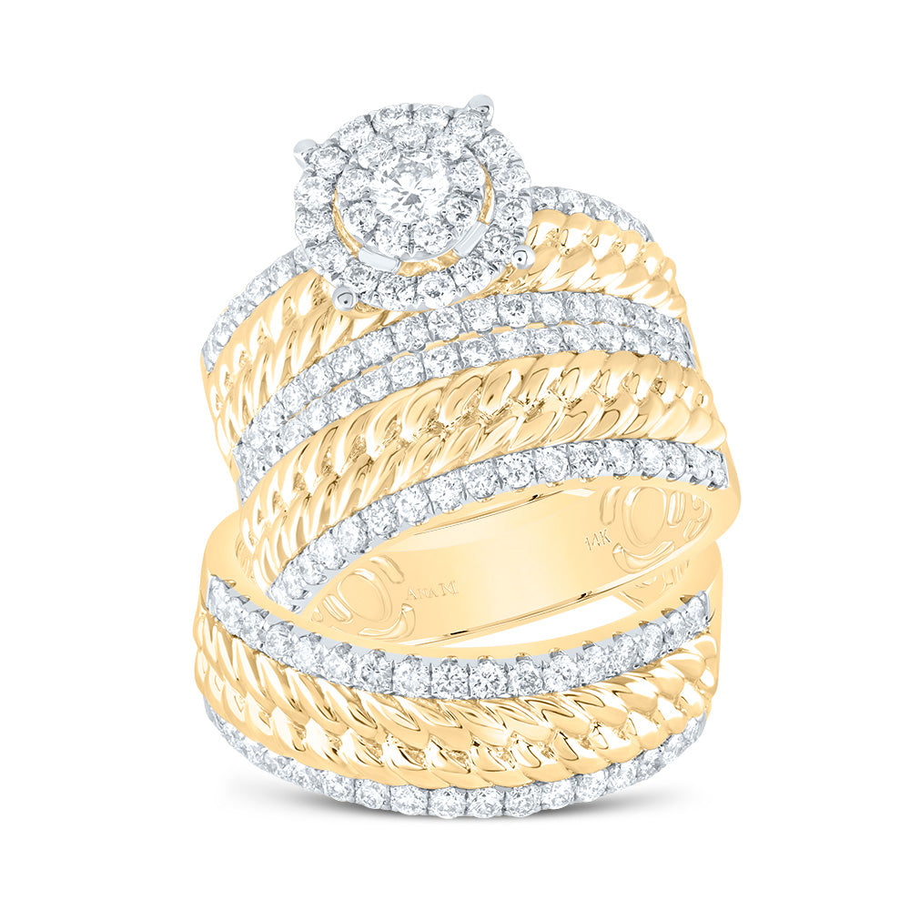 14K Yellow Gold His Hers Round Diamond Halo Matching Wedding Set 2 Cttw, Womens Size: 5-10, Mens Size: 7-13