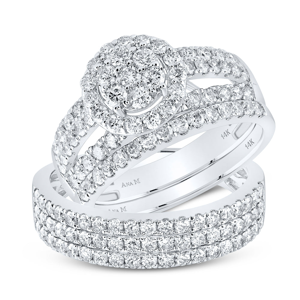 14K White Gold His Hers Round Diamond Cluster Matching Wedding Set 2-1/3 Cttw, Womens Size: 5-10, Mens Size: 7-13