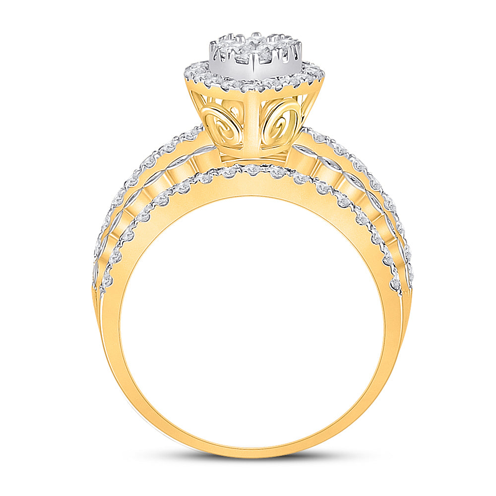 14K Yellow Gold Womens Round Diamond Marquise-shape Cluster Ring 1-3/4 Cttw, Womens Size: 5-10
