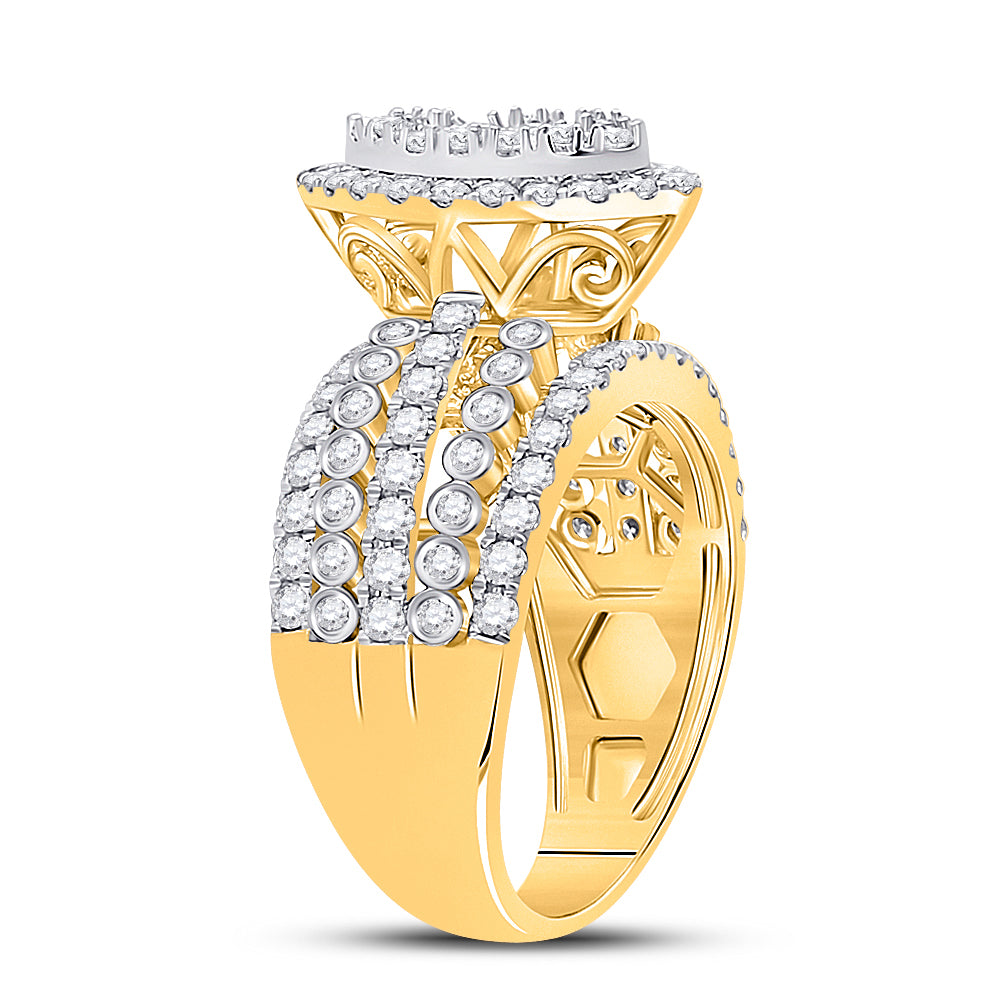 14K Yellow Gold Womens Round Diamond Marquise-shape Cluster Ring 1-3/4 Cttw, Womens Size: 5-10