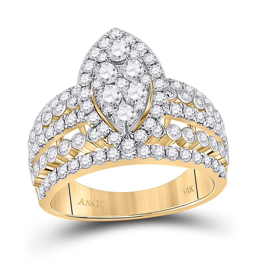 14K Yellow Gold Womens Round Diamond Marquise-shape Cluster Ring 1-3/4 Cttw, Womens Size: 5-10