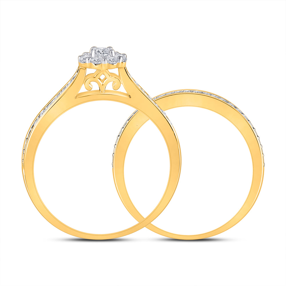 10K Yellow Gold Round Diamond Bridal Wedding Ring Band Set 1/2ctw, Women's Size: 5-10