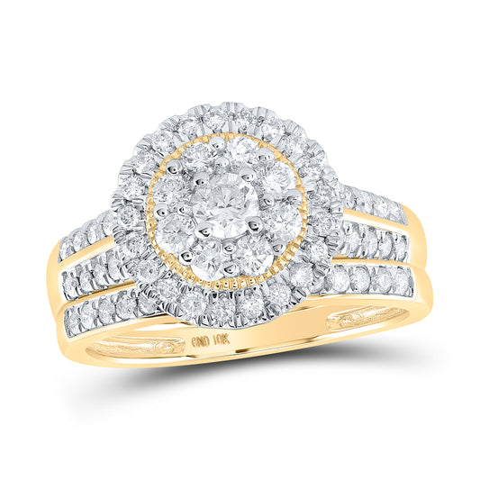 10kt Yellow Gold Womens Round Diamond Bridal Wedding Engagement Anniversary Ring Band Set 1.00 Cttw, Women Size: 5-9