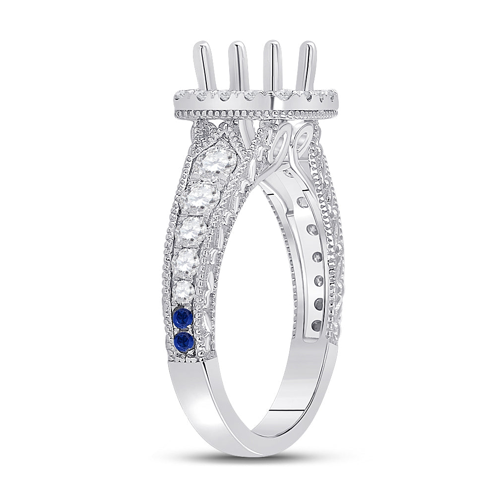 14kt White Gold 7/8ctw Diamond Ana M Sm  1/20ct Sapphire  Bridal Ring