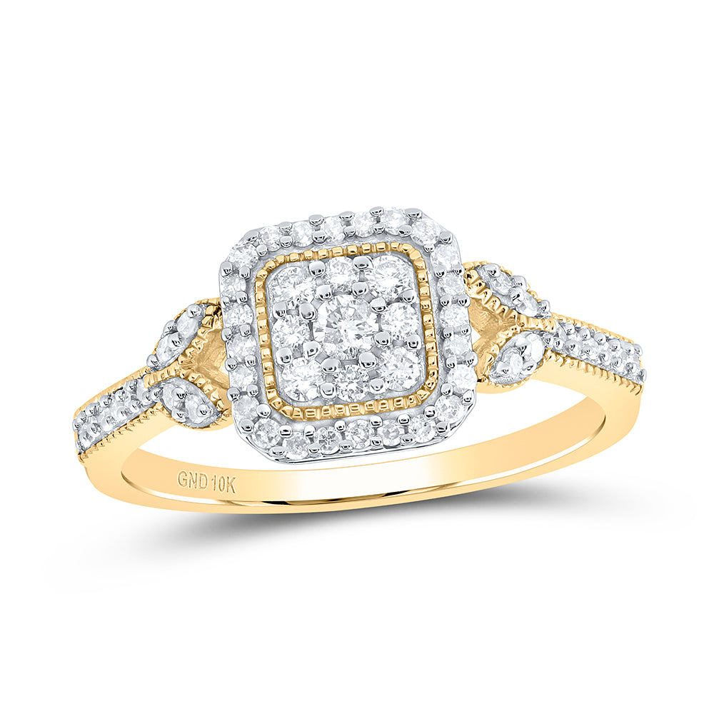 10K Yellow Gold Womens Round Diamond Square Ring 1/3 Cttw, Womens Size: 5-10