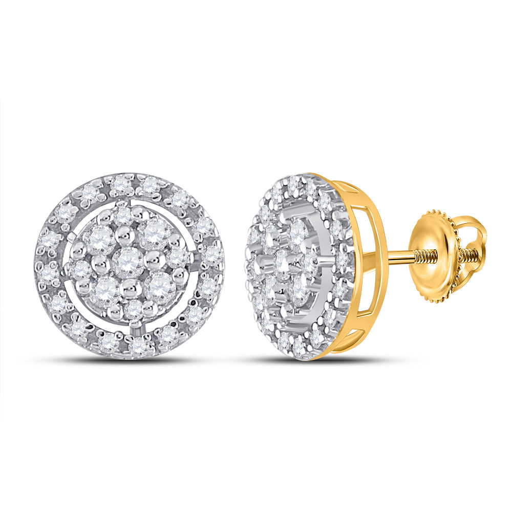 10K Yellow Gold Womens Round Diamond Circle Cluster Earrings 1/5 Cttw