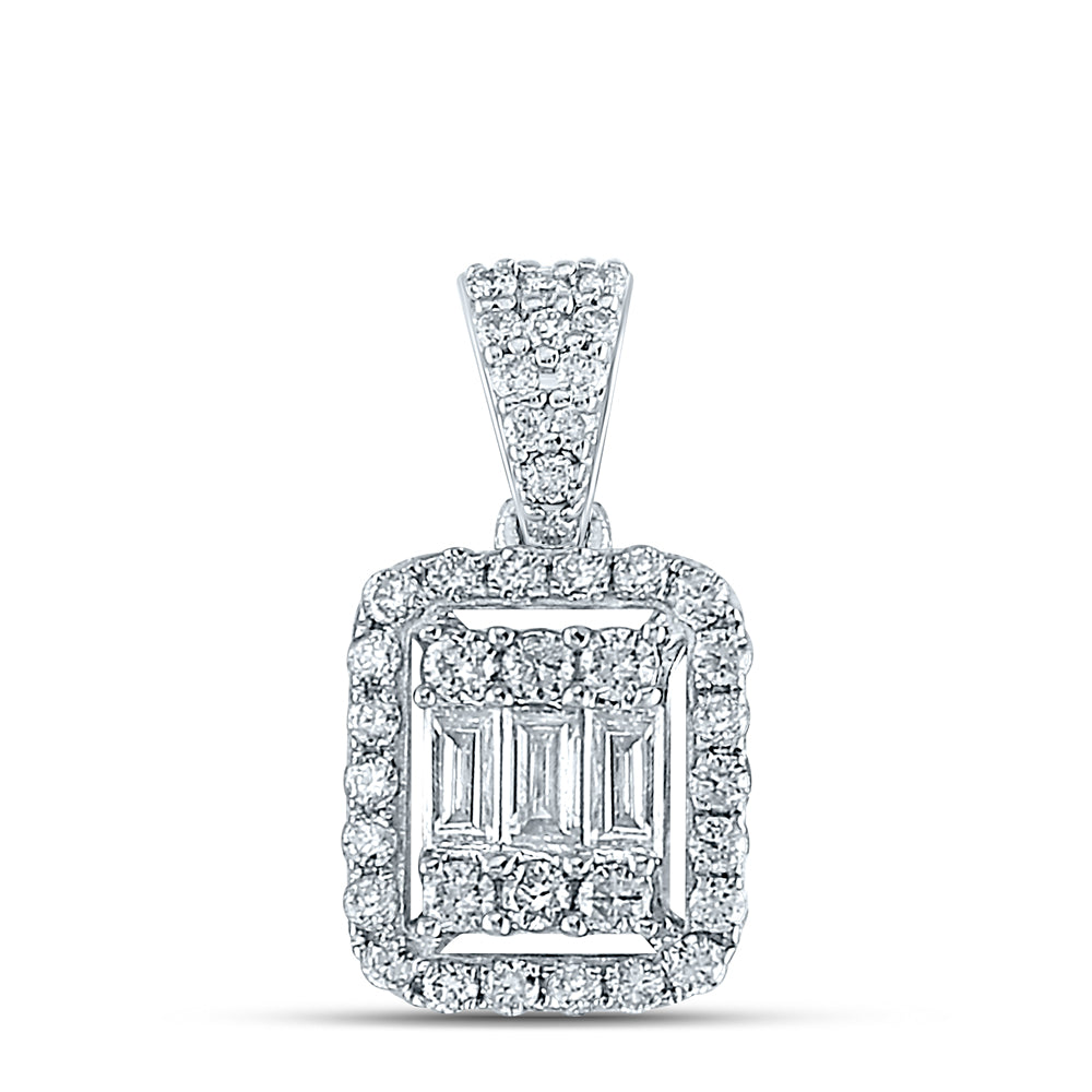 14K White Gold Womens Baguette Diamond Cluster Pendant 1/2 Cttw