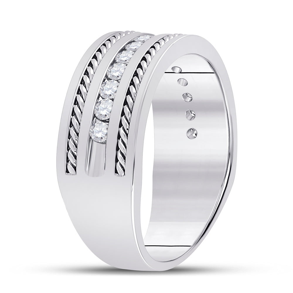 14K White Gold Mens Round Diamond Wedding Band Ring 1/2 Cttw, Mens Size: 7-13