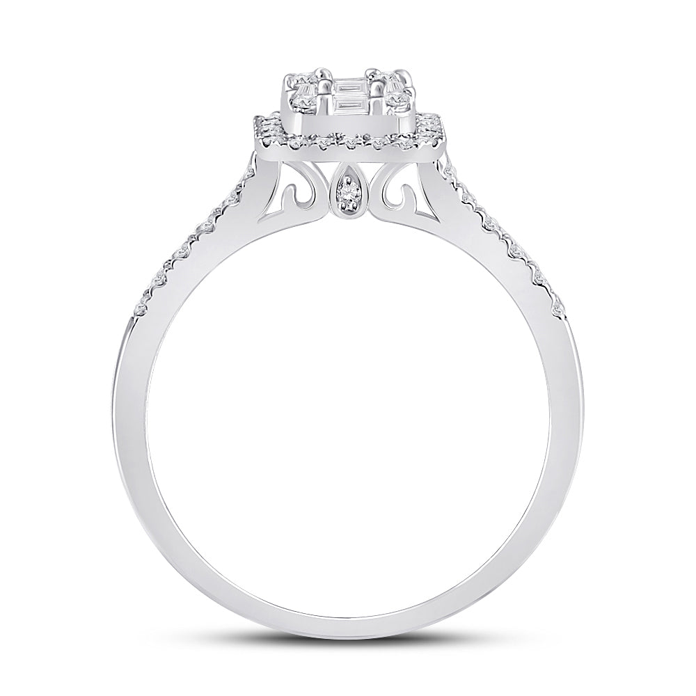 14K White Gold Womens Baguette Diamond Square Cluster Ring 1/2 Cttw, Womens Size: 5-10